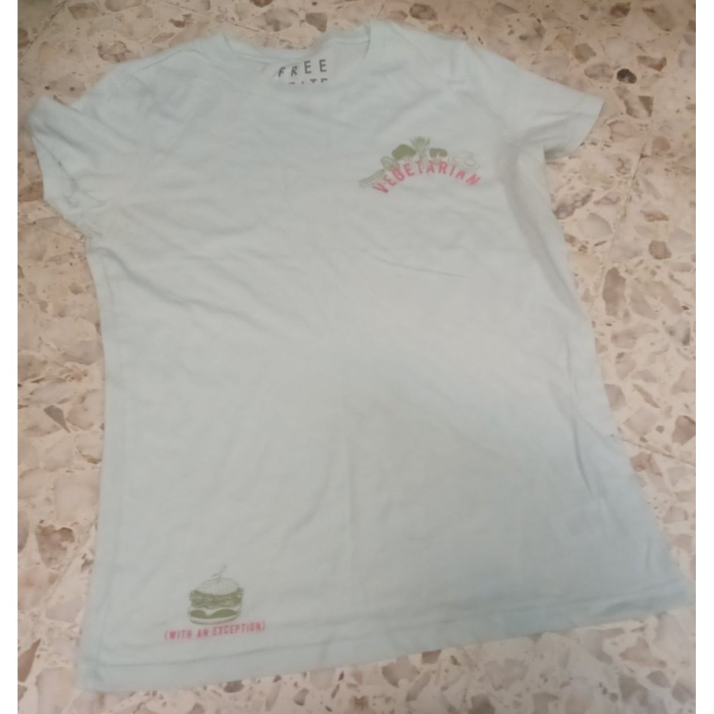 Free State Graphic Tee Large Light Teal "Vegetarian With An Exception"
